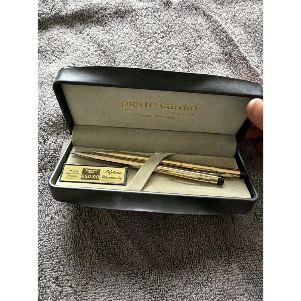 Vintage Pierre Cardin Slim Design Pen And Mechanical Pencil Boxed Set Gold Tone